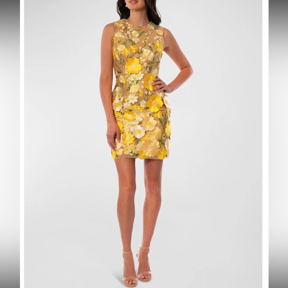 Helsi Miranda Floral Applique Sequin Mini Dress in Yellow Floral